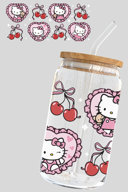 Libbey Glass Cup, Kitty Cherry Hearts
